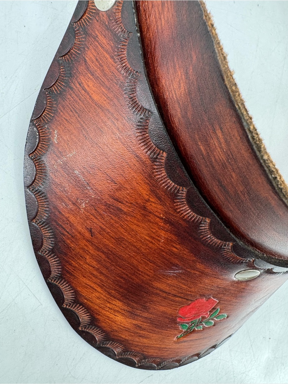 Vintage 70s Boho Hippie Groovy Western Tooled Leather Floral Sun Gambler Visor - Picture 9 of 15